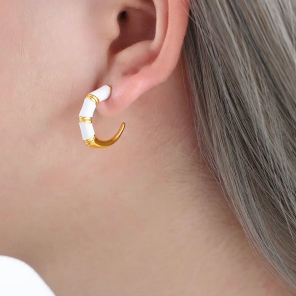 18K Gold Plated White Enamel Hoop Earrings*Unicorn*Cottage Core*Minimalist